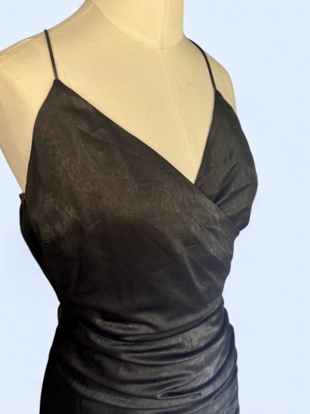Kittenish Black Ruched Midi Slip Dress size zip hook and eye size xtra small - Picture 8 of 11